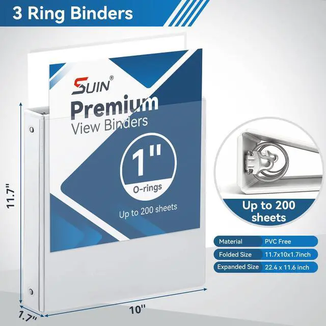 Alt view image 2 of 7 - 1-inch 3 Ring Binder with 2 Pockets, Clear Customizable View Binders for US Letter Size 8.5'' x 11'', PVC Free, 1'' Binder for Office, Home, and School, White, 6 Pack