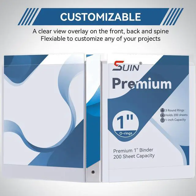 Alt view image 4 of 7 - 1-inch 3 Ring Binder with 2 Pockets, Clear Customizable View Binders for US Letter Size 8.5'' x 11'', PVC Free, 1'' Binder for Office, Home, and School, White, 6 Pack