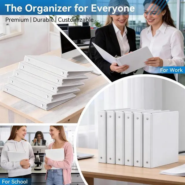 Alt view image 7 of 7 - 1-inch 3 Ring Binder with 2 Pockets, Clear Customizable View Binders for US Letter Size 8.5'' x 11'', PVC Free, 1'' Binder for Office, Home, and School, White, 6 Pack