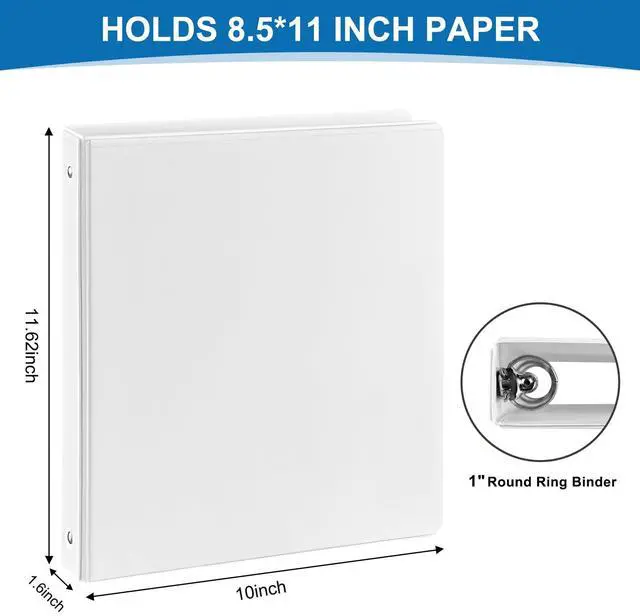 Alt view image 3 of 7 - Durable 1 inch 3-Ring Binder, 1" Round Ring Binders with 2 Inside Pockets, Basic 1 in Binders, PVC- Free, Clear View Cover 1-inch-Binder Holds 8.5'' x 11''Paper for Office/School/Home12 Pack, White