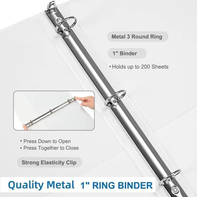 Alt view image 5 of 7 - Durable 1 inch 3-Ring Binder, 1" Round Ring Binders with 2 Inside Pockets, Basic 1 in Binders, PVC- Free, Clear View Cover 1-inch-Binder Holds 8.5'' x 11''Paper for Office/School/Home12 Pack, White