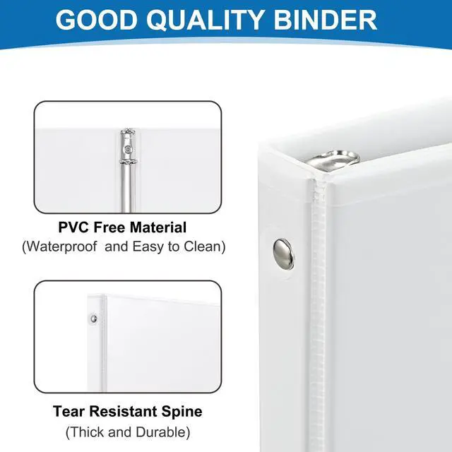 Alt view image 4 of 7 - Durable 1 inch 3-Ring Binder, 1" Round Ring Binders with 2 Inside Pockets, Basic 1 in Binders, PVC- Free, Clear View Cover 1-inch-Binder Holds 8.5'' x 11''Paper for Office/School/Home12 Pack, White