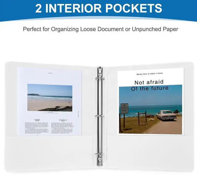 Alt view image 7 of 7 - Durable 1 inch 3-Ring Binder, 1" Round Ring Binders with 2 Inside Pockets, Basic 1 in Binders, PVC- Free, Clear View Cover 1-inch-Binder Holds 8.5'' x 11''Paper for Office/School/Home12 Pack, White