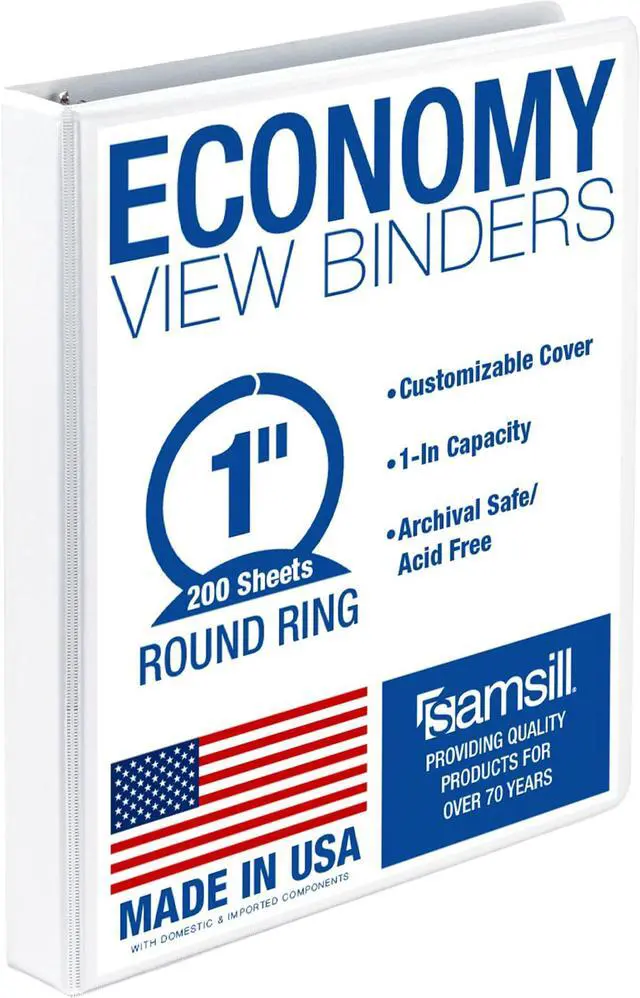 Main image of 1 Inch 3 Ring Binder, Economy Round Ring, Clear View Cover, 200 Sheet Capacity - for School, Home, Office - Pearl White
