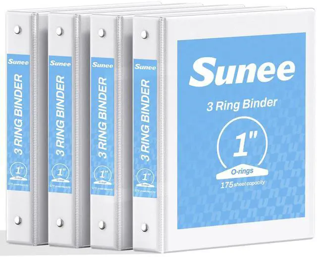 Main image of 1 Inch Binders 3 Ring 4 Pack, PVC-Free Clear View 1" Binders (Fits 8.5x11 Inches) for School, Office & Home Use, White