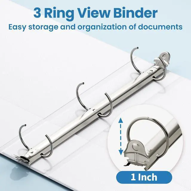 Alt view image 3 of 7 - 1 Inch Binders 3 Ring 10 Pack Bulk, PVC-Free Clear View 1" Binders (Fits 8.5x11 Inches) for School, Office & Home Use, White