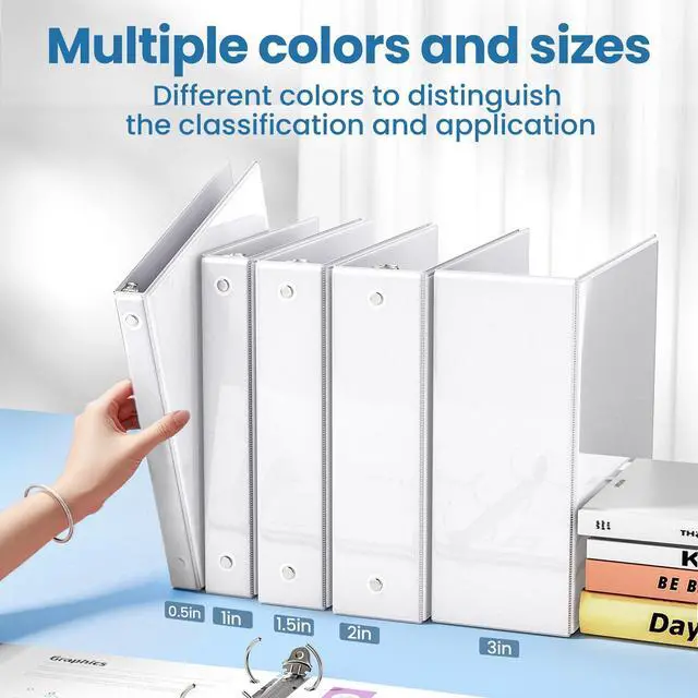 Alt view image 5 of 7 - 1 Inch Binders 3 Ring 10 Pack Bulk, PVC-Free Clear View 1" Binders (Fits 8.5x11 Inches) for School, Office & Home Use, White