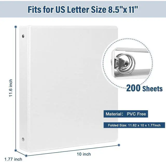 Alt view image 2 of 7 - 1-Inch 3-Ring-Binder with Pockets - Bundle 12 Packs, 1'' Round Binders Holds 200 Sheets US Letter Size 8.5'' x 11'' - White Binders for Home, Office, and Back to School (1'' - 12 Packs)
