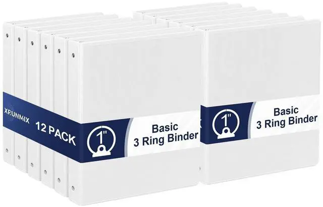 Main image of 1-Inch 3-Ring-Binder with Pockets - Bundle 12 Packs, 1'' Round Binders Holds 200 Sheets US Letter Size 8.5'' x 11'' - White Binders for Home, Office, and Back to School (1'' - 12 Packs)