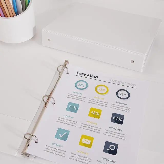 Alt view image 6 of 7 - Sturdy 3 Ring Binder 1 inch with Clear View Cover, 1" Round Ring View Binder, PVC-Free, 2.4mm-Thick, 200 Sheets Capacity of US Letter Size Paper, Office School Supplies, 8 Pack (White)