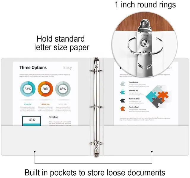 Alt view image 7 of 7 - Sturdy 3 Ring Binder 1 inch with Clear View Cover, 1" Round Ring View Binder, PVC-Free, 2.4mm-Thick, 200 Sheets Capacity of US Letter Size Paper, Office School Supplies, 8 Pack (White)