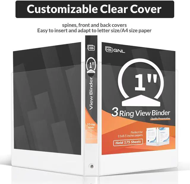 Alt view image 3 of 7 - 3 Ring Binders 1 Inch Economy 4 Packs White, 1" Three Ring (Fits 175 Sheets of 8.5x11 Paper) Clear View PVC-Free & Non-Stick for School or Office Supplies
