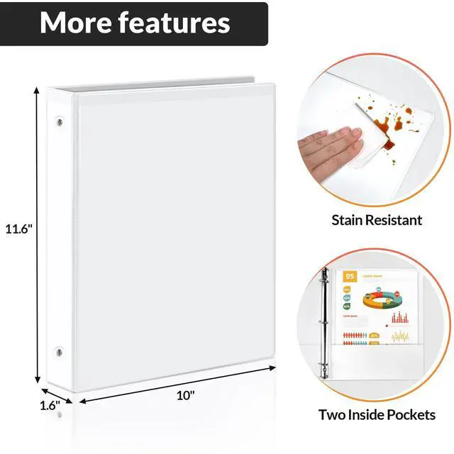 Alt view image 2 of 7 - 3 Ring Binders 1 Inch Economy 4 Packs White, 1" Three Ring (Fits 175 Sheets of 8.5x11 Paper) Clear View PVC-Free & Non-Stick for School or Office Supplies