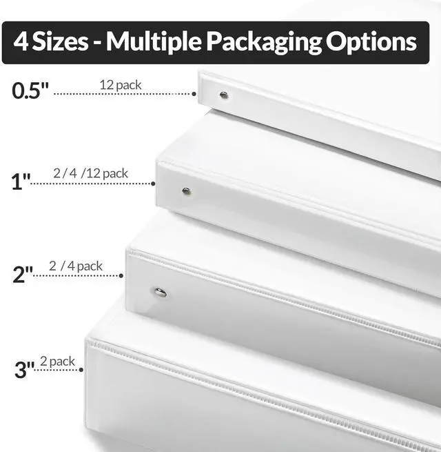 Alt view image 5 of 7 - 3 Ring Binders 1 Inch Economy 4 Packs White, 1" Three Ring (Fits 175 Sheets of 8.5x11 Paper) Clear View PVC-Free & Non-Stick for School or Office Supplies