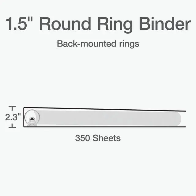 Alt view image 2 of 7 - Ring Binders, 1.5" Round Ring Binders, View Binder, Covers on 3 Sides, XtraLife Hinge, Non-Stick, PVC-Free, White, 350 Sheet Capacity (1002547)