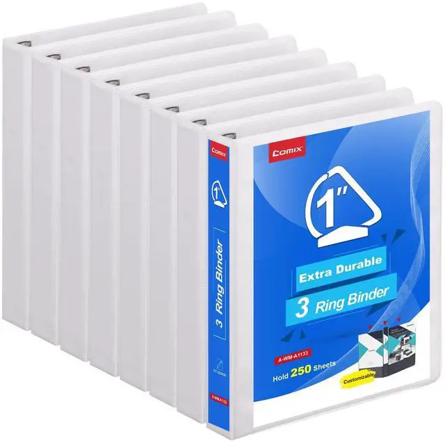 Main image of Heavy Duty Slant-D Ring View Binder, 1 inch 3 Ring Binders, Hold 225 Sheets of 8.5" x 11" Paper, 8 Pack (White)