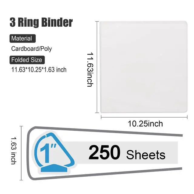 Alt view image 2 of 5 - Heavy Duty Slant-D Ring View Binder, 1 inch 3 Ring Binders, Hold 225 Sheets of 8.5" x 11" Paper, 8 Pack (White)