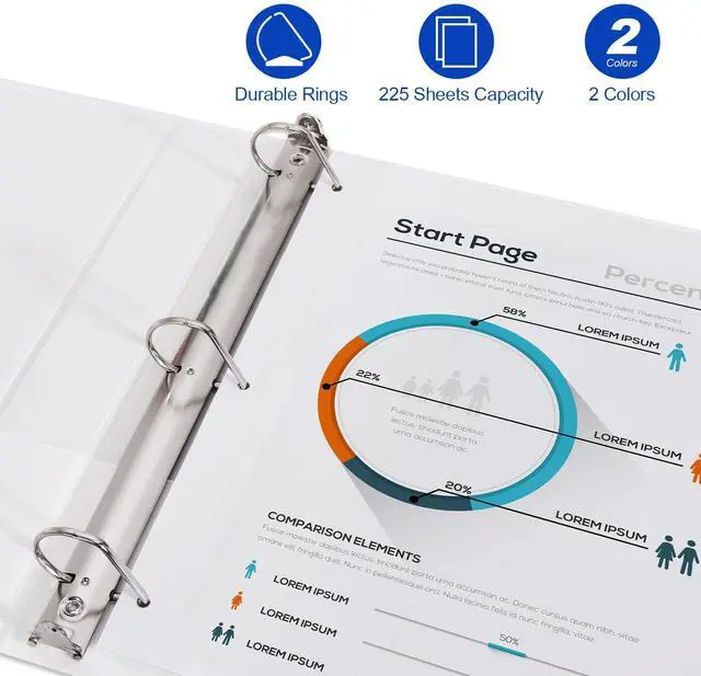 Alt view image 4 of 7 - Sturdy 3-Ring-Binder 1-inch D Ring Binders, 2.4mm-Thick, Hold 225 Sheets of 8.5" x 11" Paper, 8 Pack (White)