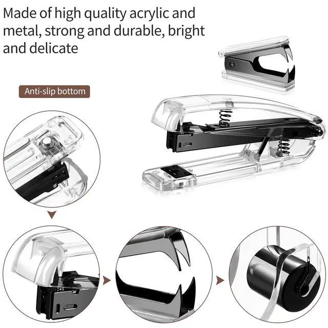 Alt view image 5 of 5 - Office Supplies Set Desk Accessory Kit, Acrylic Stapler Set Staple Remover, Tape Dispenser, Binder Clips, Paper Clips, Ballpoint Pen and Scissor with 1000 Pieces 26/6 Staples (Black)