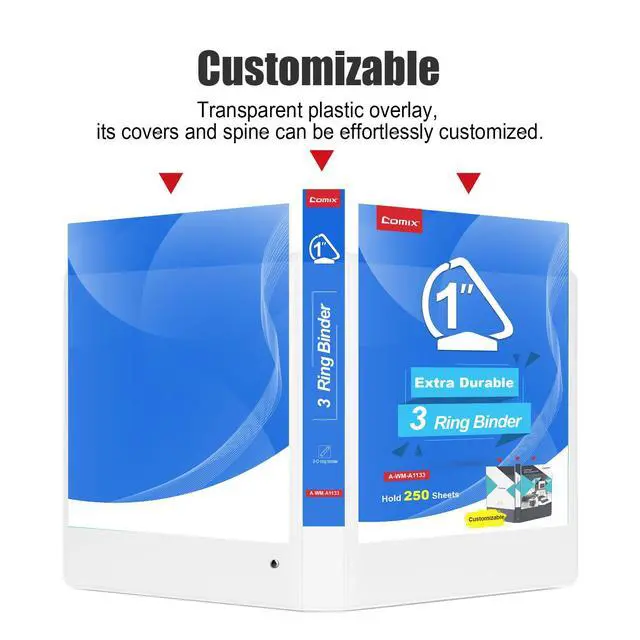 Alt view image 4 of 5 - Heavy Duty Slant-D Ring View Binder, 1 inch 3 Ring Binders, Hold 225 Sheets of 8.5" x 11" Paper, 8 Pack (White)
