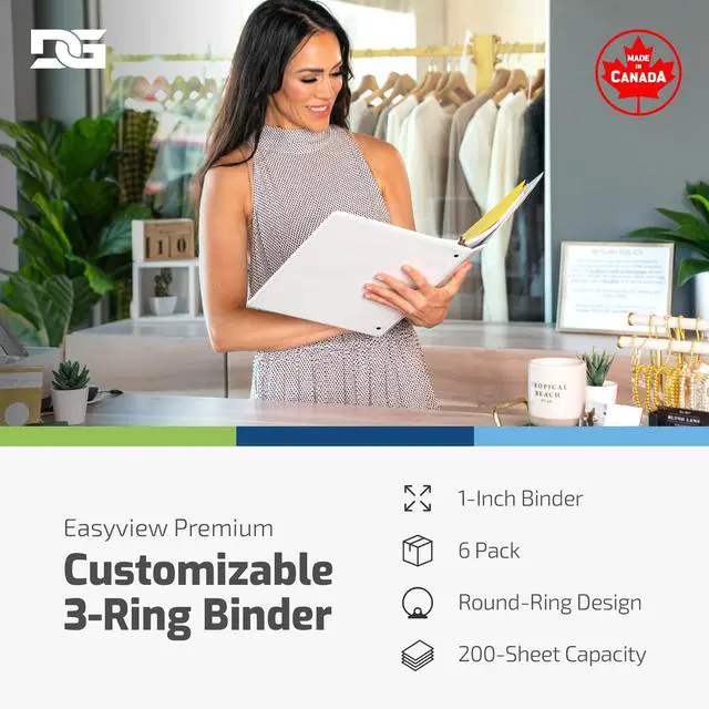 Alt view image 2 of 6 - Easyview Premium 3-Ring Binders with Clear-View Covers and Round Rings, Binders for School or Office, 1 Inch, Pack of 6, White