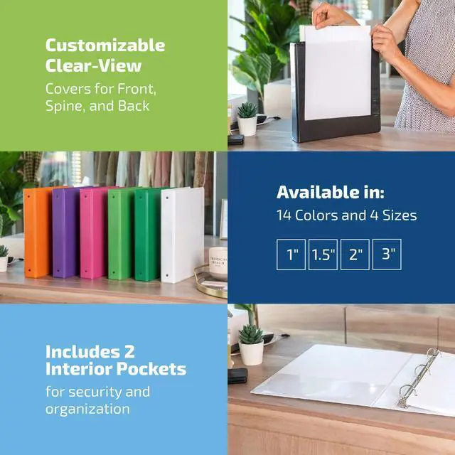 Alt view image 3 of 6 - Easyview Premium 3-Ring Binders with Clear-View Covers and Round Rings, Binders for School or Office, 1 Inch, Pack of 6, White