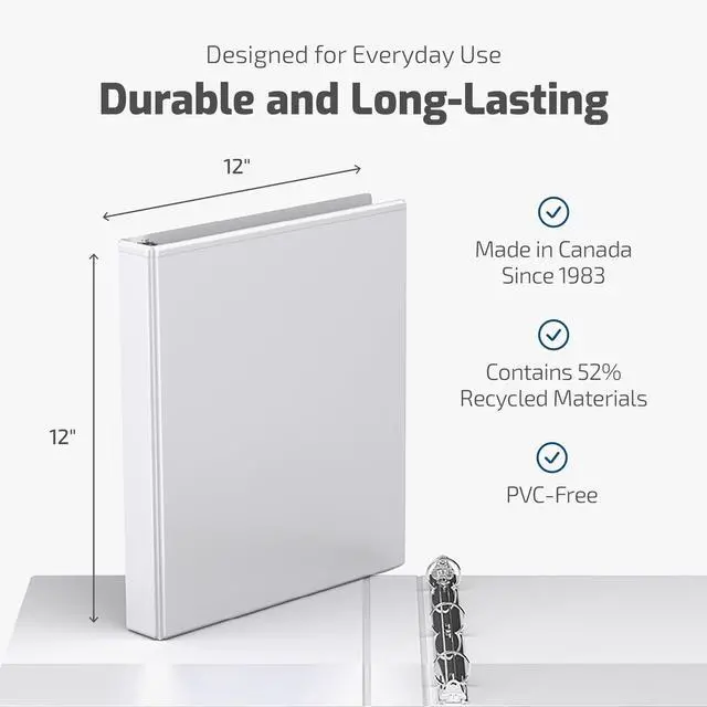 Alt view image 4 of 6 - Easyview Premium 3-Ring Binders with Clear-View Covers and Round Rings, Binders for School or Office, 1 Inch, Pack of 6, White