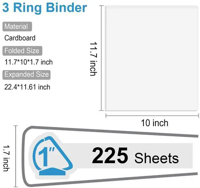 Alt view image 5 of 7 - Sturdy 3-Ring-Binder 1-inch D Ring Binders, 2.4mm-Thick, Hold 225 Sheets of 8.5" x 11" Paper, 8 Pack (White)