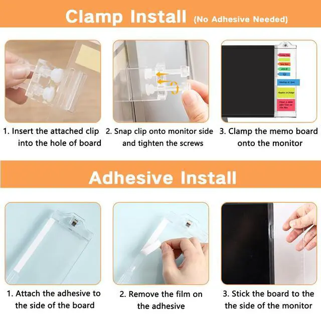 Alt view image 3 of 7 - Monitor Memo Boards for Computer, Whole Transparent 2 Pack (Left & Right) Multifunction Acrylic Screen Message Reminder Pad Side Panel Phone Holder Organizer for Office Desktop, with Pen & Sticky Note