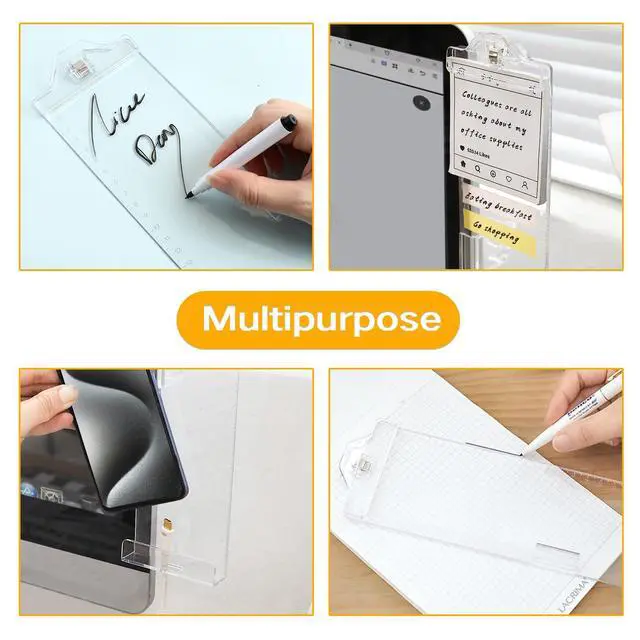 Alt view image 6 of 7 - Monitor Memo Boards for Computer, Whole Transparent 2 Pack (Left & Right) Multifunction Acrylic Screen Message Reminder Pad Side Panel Phone Holder Organizer for Office Desktop, with Pen & Sticky Note