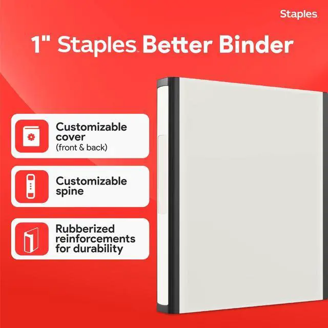 Alt view image 2 of 6 - Heavy-Duty 1-Inch D-Ring Binder, White Large View 3-Ring Binder, Holds Up to 275 Sheets for School & Office