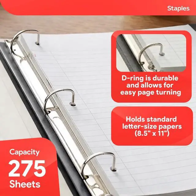 Alt view image 3 of 6 - Heavy-Duty 1-Inch D-Ring Binder, White Large View 3-Ring Binder, Holds Up to 275 Sheets for School & Office