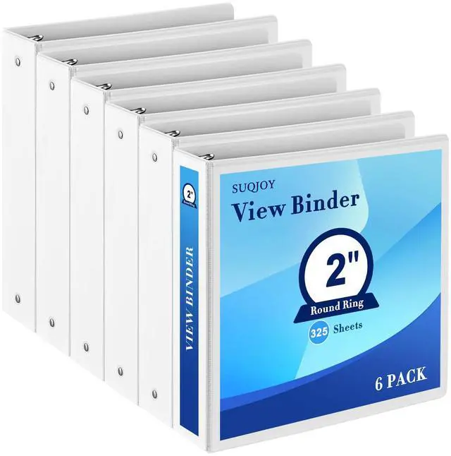 Main image of 2 Inch 3-Ring Binder, 2" Round Ring Binder with 2 Inside Pockets, 6 Pack White Binders, Clear View Cover, Holds Up to 450 Sheets 8.5" x 11" PaperDurable Binders for Office/Home/Back to School