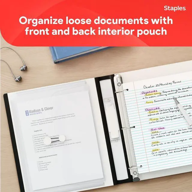 Alt view image 5 of 6 - Heavy-Duty 1-Inch D-Ring Binder, White Large View 3-Ring Binder, Holds Up to 275 Sheets for School & Office