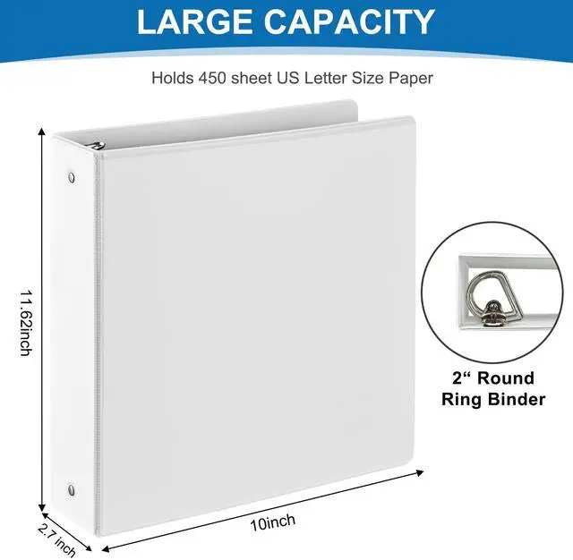Alt view image 2 of 7 - 2 Inch 3-Ring Binder, 2" Round Ring Binder with 2 Inside Pockets, 6 Pack White Binders, Clear View Cover, Holds Up to 450 Sheets 8.5" x 11" PaperDurable Binders for Office/Home/Back to School