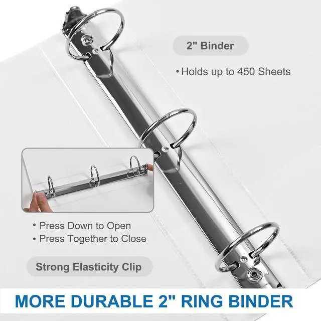 Alt view image 4 of 7 - 2 Inch 3-Ring Binder, 2" Round Ring Binder with 2 Inside Pockets, 6 Pack White Binders, Clear View Cover, Holds Up to 450 Sheets 8.5" x 11" PaperDurable Binders for Office/Home/Back to School