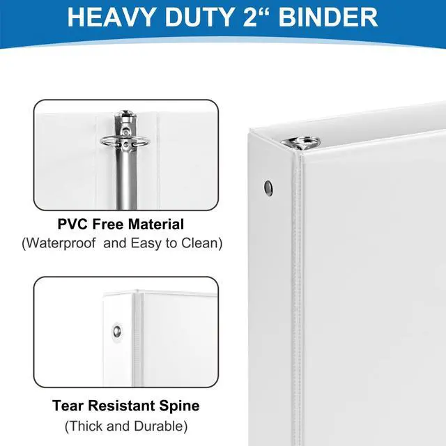 Alt view image 3 of 7 - 2 Inch 3-Ring Binder, 2" Round Ring Binder with 2 Inside Pockets, 6 Pack White Binders, Clear View Cover, Holds Up to 450 Sheets 8.5" x 11" PaperDurable Binders for Office/Home/Back to School