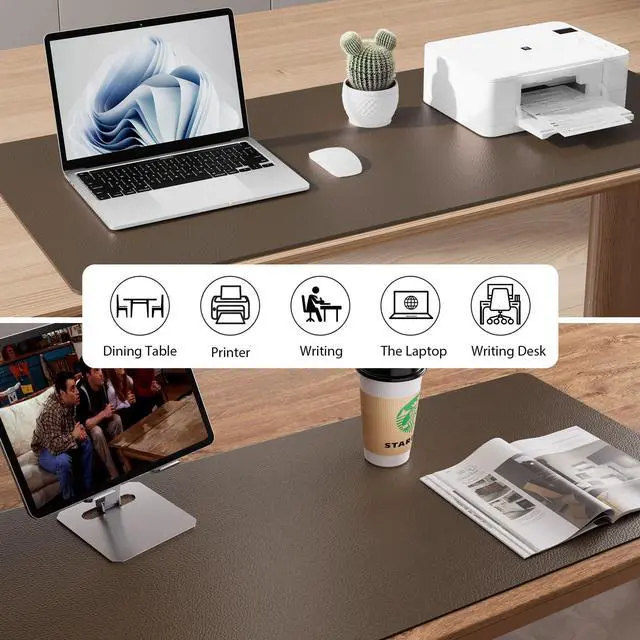 Alt view image 6 of 7 - Leather Desk Pad Protector, Office Mat, Large Mouse Pad, Non-Slip PU Leather Blotter, Laptop Desk Pad, Waterproof Writing Pad for Office and Home (Coffee, 31.5" x 15.7")