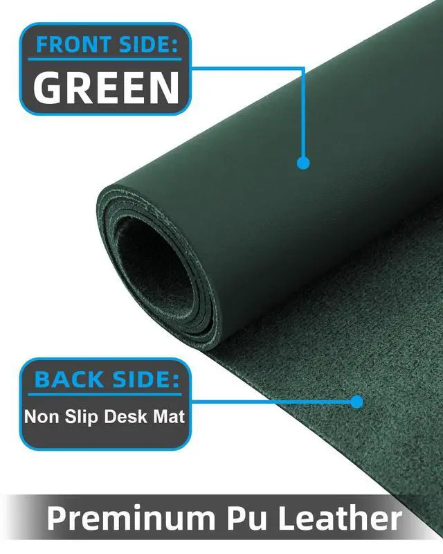 Alt view image 2 of 7 - Leather Desk Protector, Non-Slip PU Laptop Mat, Waterproof Writing Pad for Office/Home (31.5"x15.7", Dark Green)