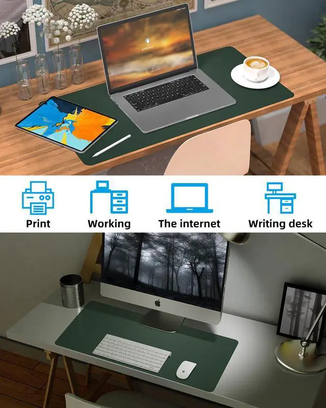 Alt view image 6 of 7 - Leather Desk Protector, Non-Slip PU Laptop Mat, Waterproof Writing Pad for Office/Home (31.5"x15.7", Dark Green)