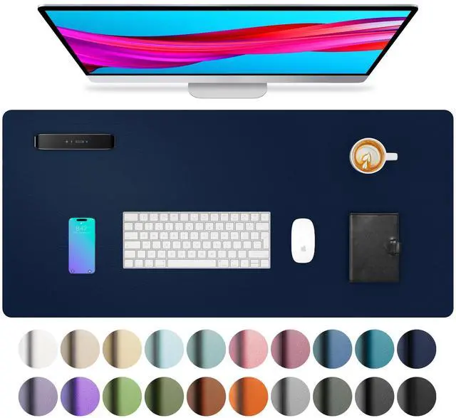 Main image of Leather Desk Pad Protector, Mouse Pad, Office Desk Mat, Non-Slip PU Leather Desk Blotter, Laptop Desk Pad, Waterproof Desk Writing Pad for Office and Home(Dark Blue,31.5" x 15.7")