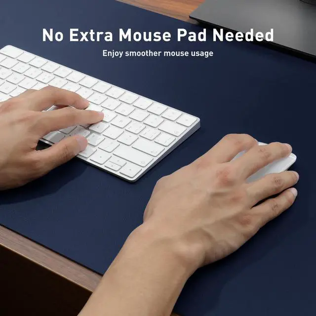 Alt view image 4 of 7 - Leather Desk Pad Protector, Mouse Pad, Office Desk Mat, Non-Slip PU Leather Desk Blotter, Laptop Desk Pad, Waterproof Desk Writing Pad for Office and Home(Dark Blue,31.5" x 15.7")