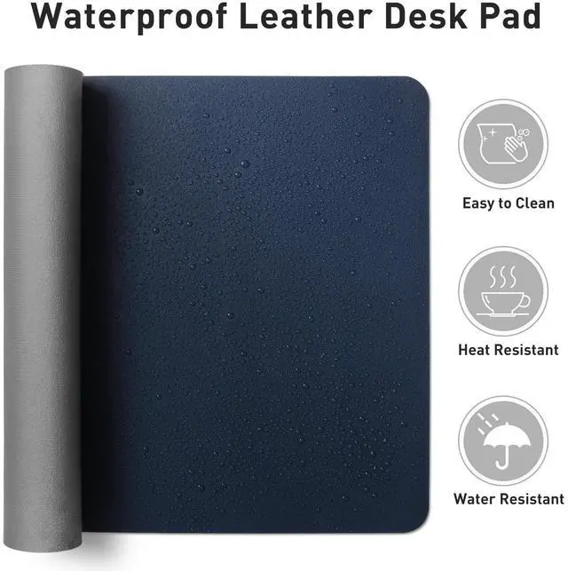Alt view image 6 of 7 - Leather Desk Pad Protector, Mouse Pad, Office Desk Mat, Non-Slip PU Leather Desk Blotter, Laptop Desk Pad, Waterproof Desk Writing Pad for Office and Home(Dark Blue,31.5" x 15.7")