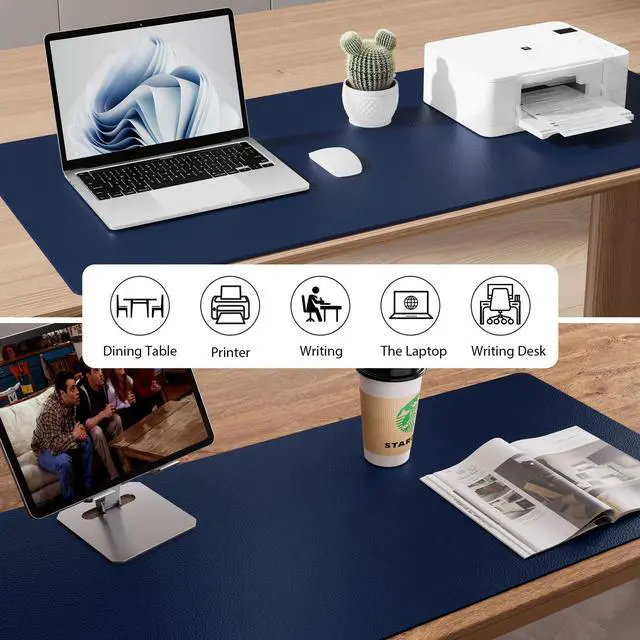 Alt view image 5 of 7 - Leather Desk Pad Protector, Mouse Pad, Office Desk Mat, Non-Slip PU Leather Desk Blotter, Laptop Desk Pad, Waterproof Desk Writing Pad for Office and Home(Dark Blue,31.5" x 15.7")