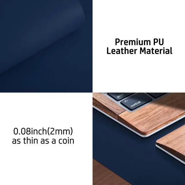 Alt view image 7 of 7 - Leather Desk Pad Protector, Mouse Pad, Office Desk Mat, Non-Slip PU Leather Desk Blotter, Laptop Desk Pad, Waterproof Desk Writing Pad for Office and Home(Dark Blue,31.5" x 15.7")
