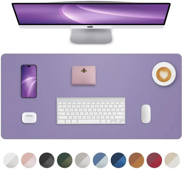 Main image of Leather Desk Pad Protector, Mouse Pad, Non-Slip PU Leather Desk Blotter, Large Waterproof Keyboard Mat for Office/Home/Decor (Purple, 31.5" x 15.7")