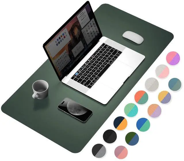Main image of Dual-Sided Desk Pad Protector, 31.5" x 15.7" Desk Mat with Non-Slip - Waterproof PU Leather Office Desk Blotter for Mouse, Keyboard, Writing, Dark Green+Dark Blue
