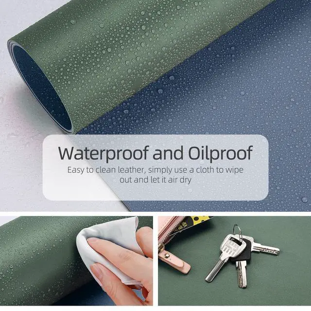Alt view image 2 of 7 - Dual-Sided Desk Pad Protector, 31.5" x 15.7" Desk Mat with Non-Slip - Waterproof PU Leather Office Desk Blotter for Mouse, Keyboard, Writing, Dark Green+Dark Blue
