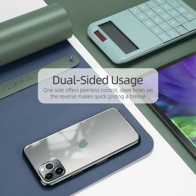 Alt view image 3 of 7 - Dual-Sided Desk Pad Protector, 31.5" x 15.7" Desk Mat with Non-Slip - Waterproof PU Leather Office Desk Blotter for Mouse, Keyboard, Writing, Dark Green+Dark Blue