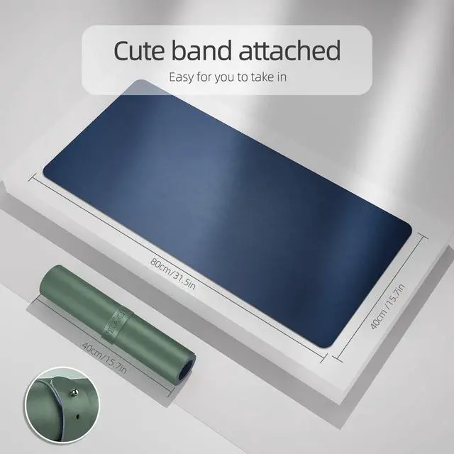 Alt view image 7 of 7 - Dual-Sided Desk Pad Protector, 31.5" x 15.7" Desk Mat with Non-Slip - Waterproof PU Leather Office Desk Blotter for Mouse, Keyboard, Writing, Dark Green+Dark Blue